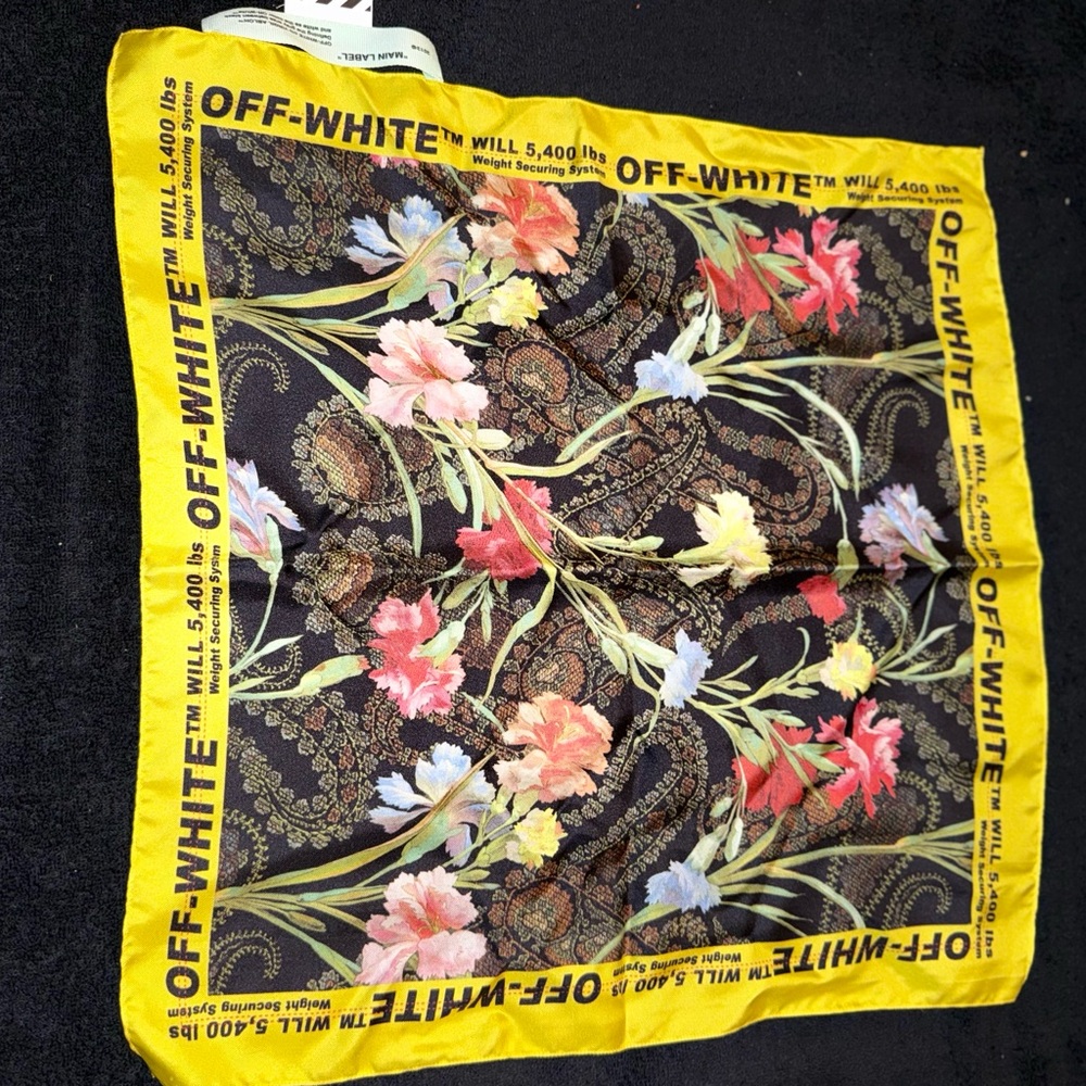 Off-White Floral Print Scarf - Black and Yellow 100% silk